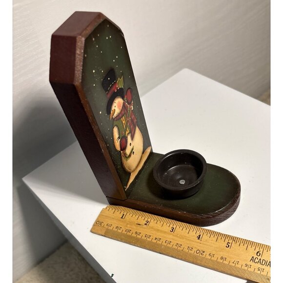 Crazy Mountain Snowman Candle Holder Shelf Wood Folk Art Christmas Country - Picture 4 of 6